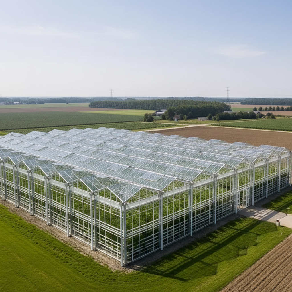 Commercial Glass Greenhouse Facility with Diffuse Glazing