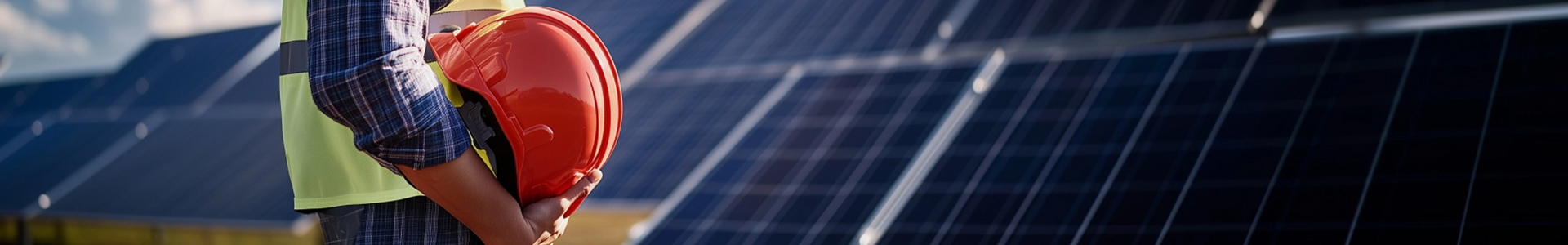 A worker standing in front of the solar panels